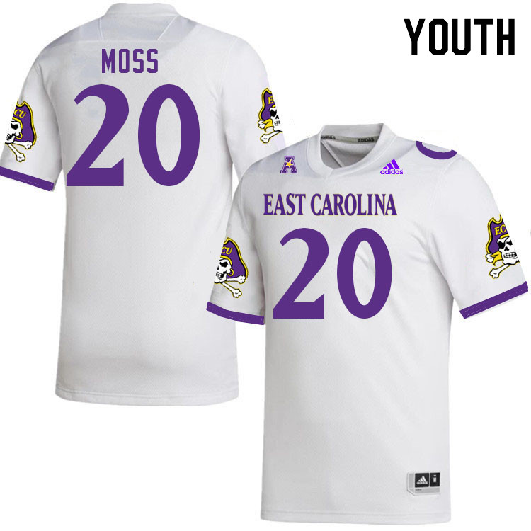 Youth #20 Ty Moss ECU Pirates 2023 College Football Jerseys Stitched-White - Click Image to Close